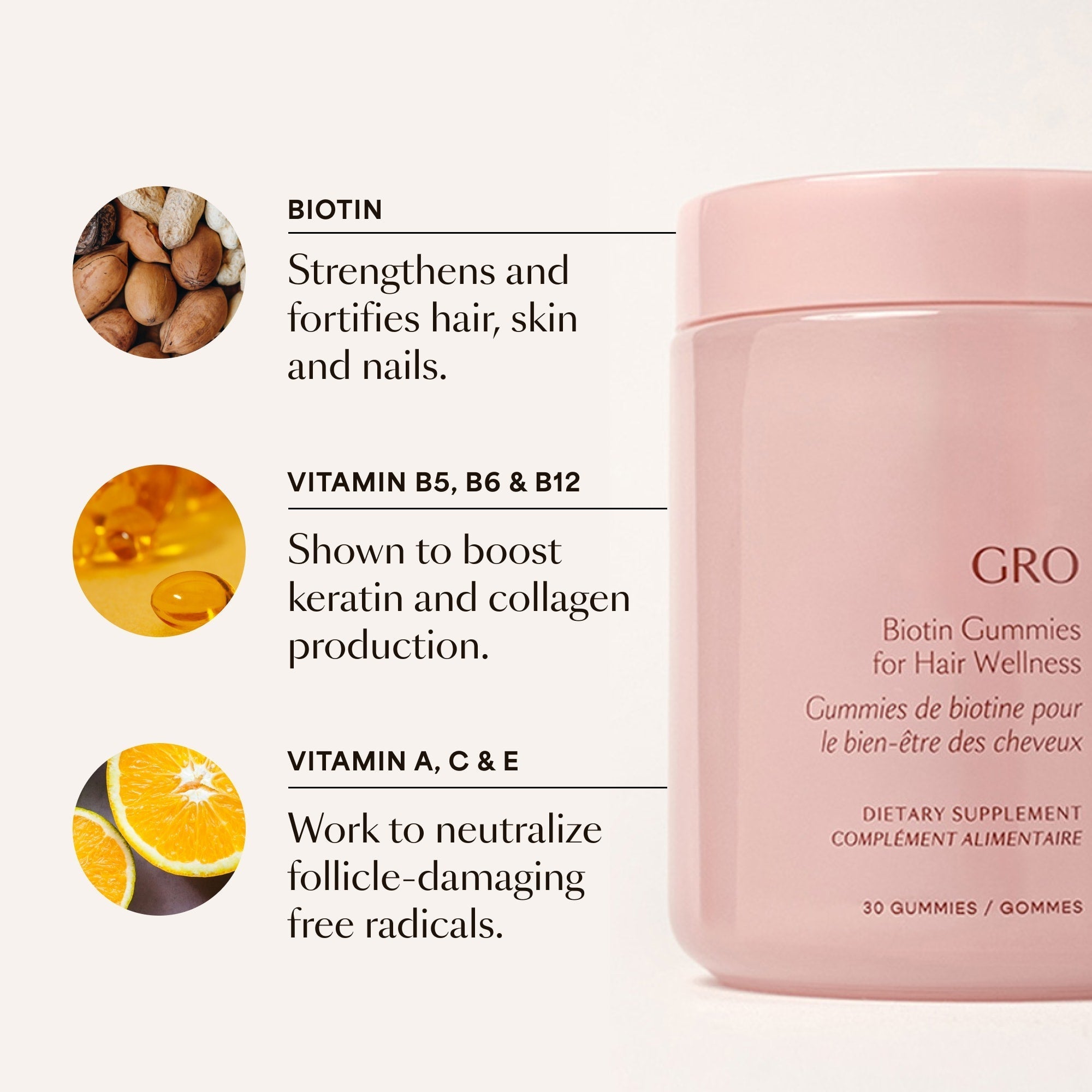 Gummies Biotine GRO pour la santé des cheveux